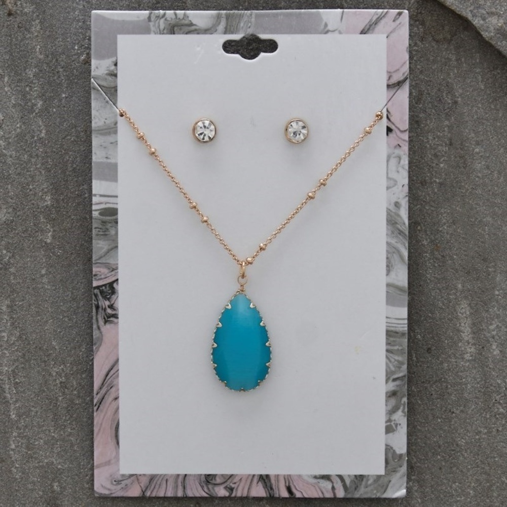 Faceted Teardrop Pendant Necklace & Stud Earring